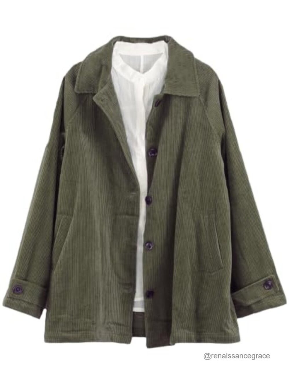 Women's Corduroy Button Down Jacket Long Sleeve Oversized Coat with Pockets